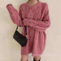 Fashion Winter Autumn pullover crew neck Winding long womens sweater dresses 2018